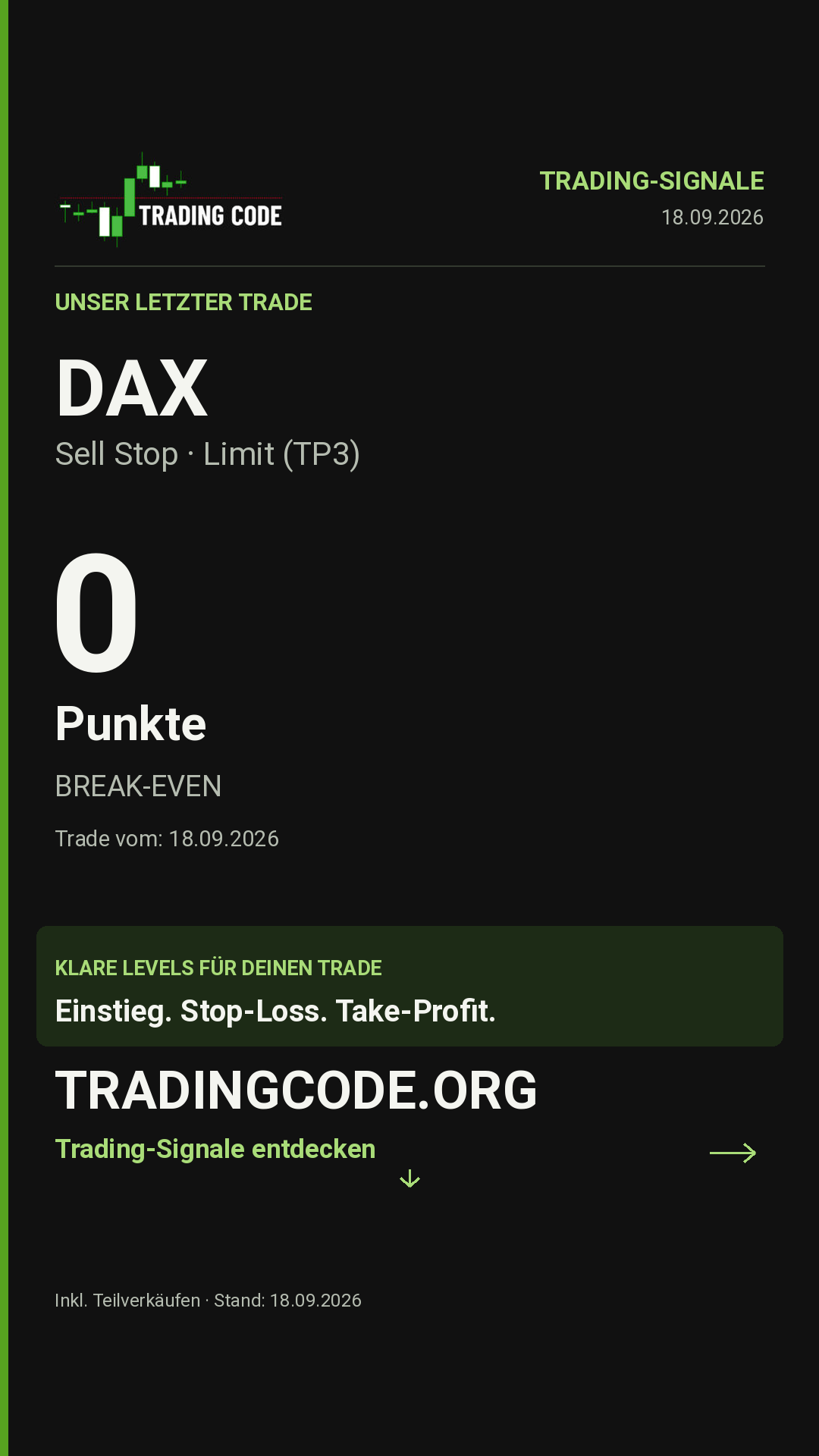 Unser letzter Trade — 18.09.2026