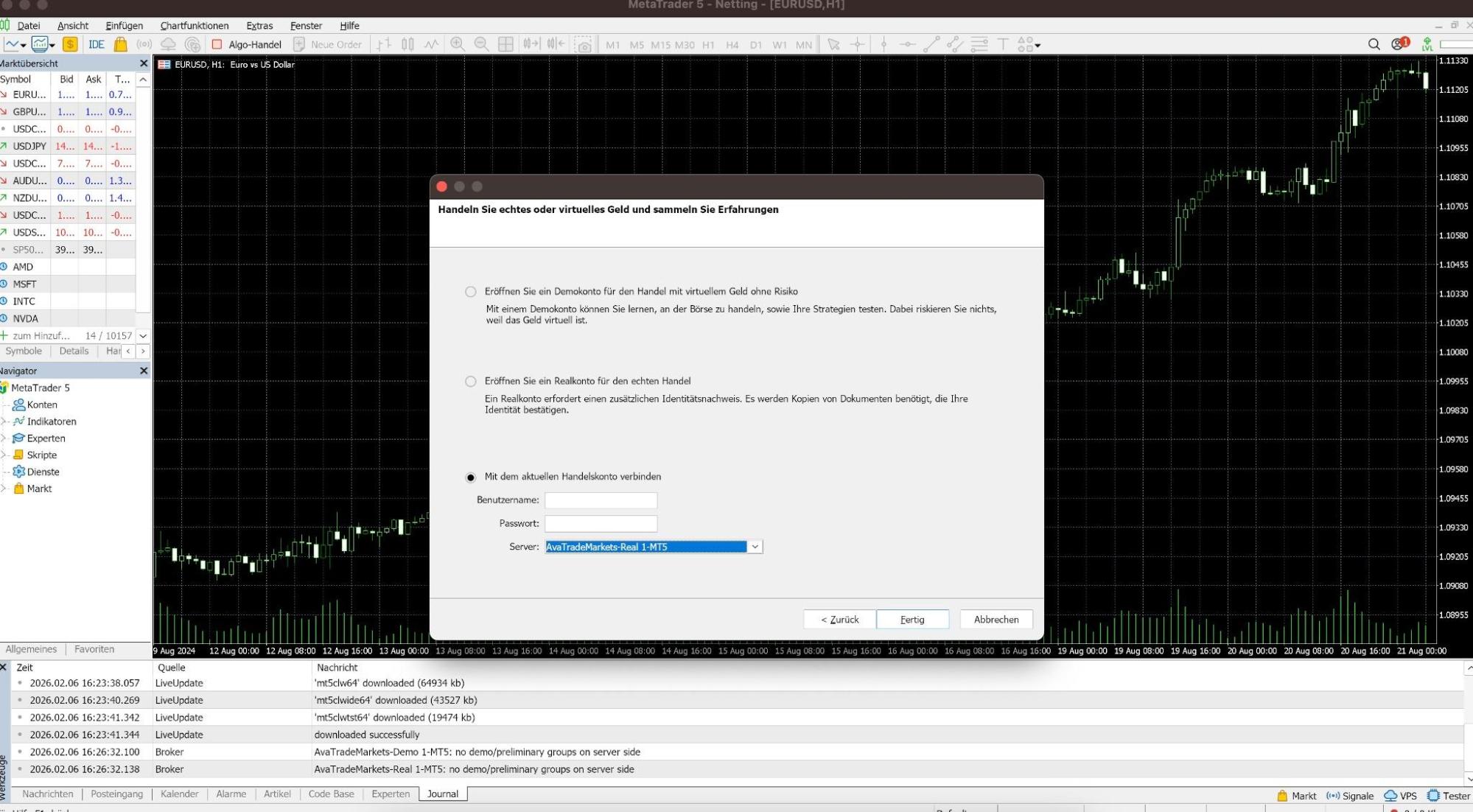 Mit AvaTrade Konto verbinden