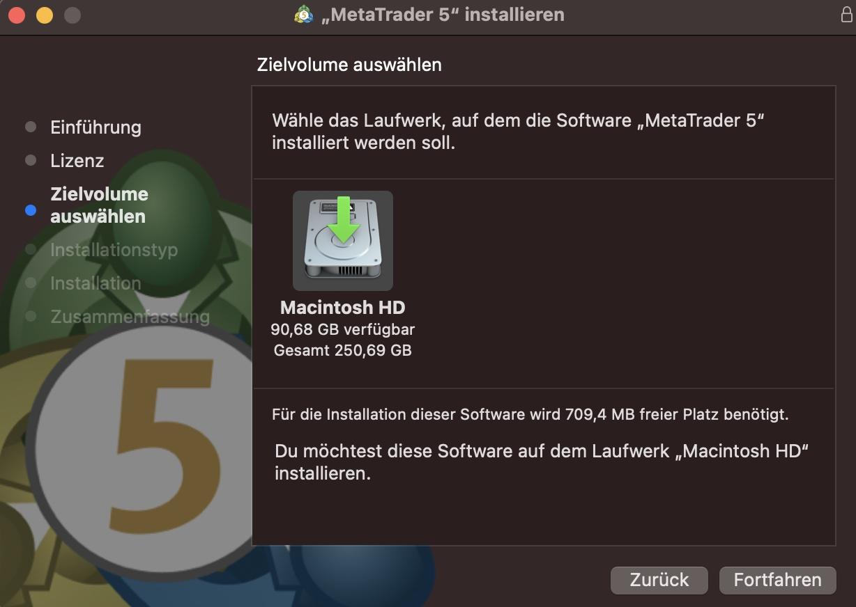 MT5 Installationsort wählen